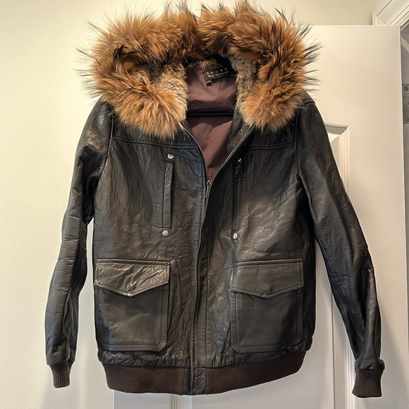 The Kooples real leather real fur hooded leather jacket size small - Picture 4 of 15